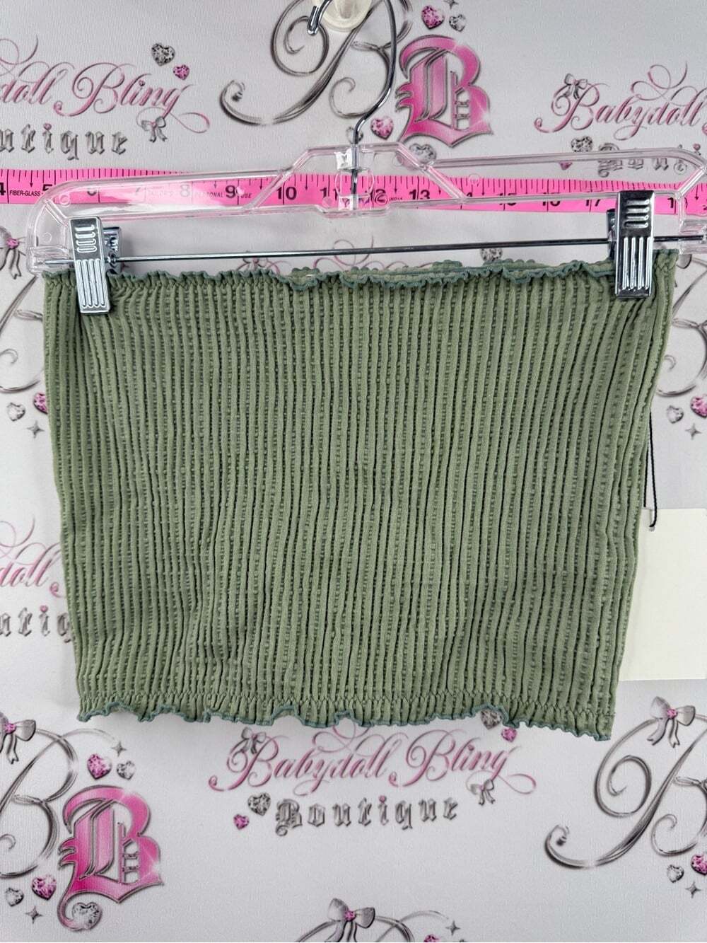 IVRY DAY top strapless new with tags Olive Green Smocked Mini Skirt - Tube Style